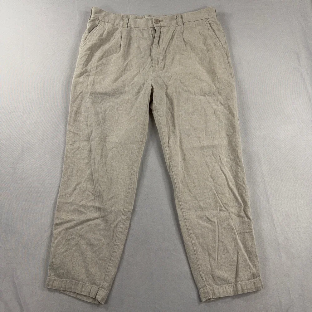 Porter & Ash Linen Blend Pleated Tapered Casual Trousers Mens Size 34